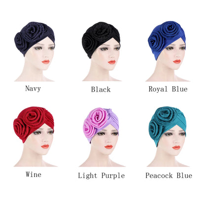 2024 Bandanas Women Stretchy Turban Flower Muslim Hat Headband Warp Female Chemo Hijab Knotted Indian Cap Head Wrap for Women