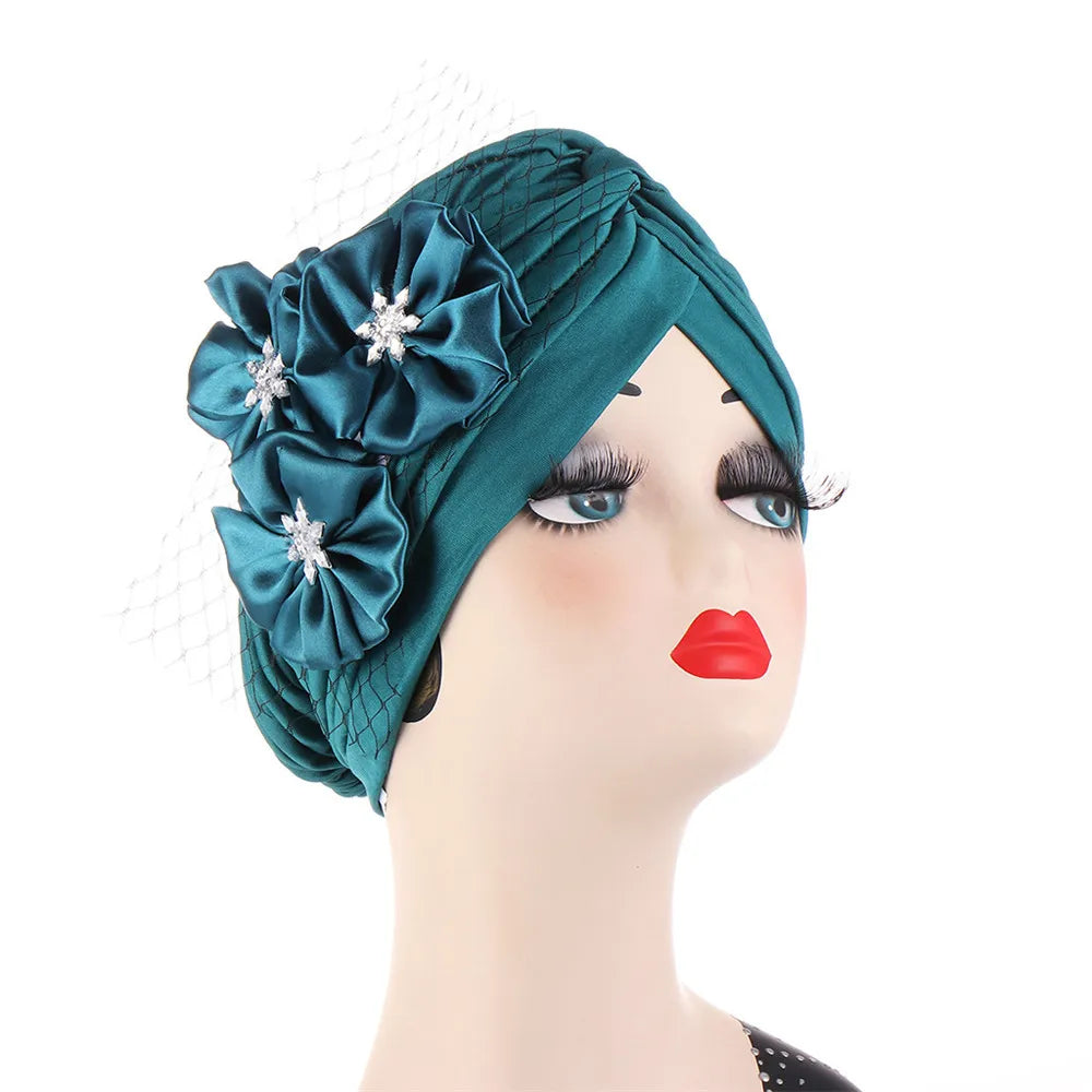 2024 Bandanas Women Stretchy Turban Flower Muslim Hat Headband Warp Female Chemo Hijab Knotted Indian Cap Head Wrap for Women