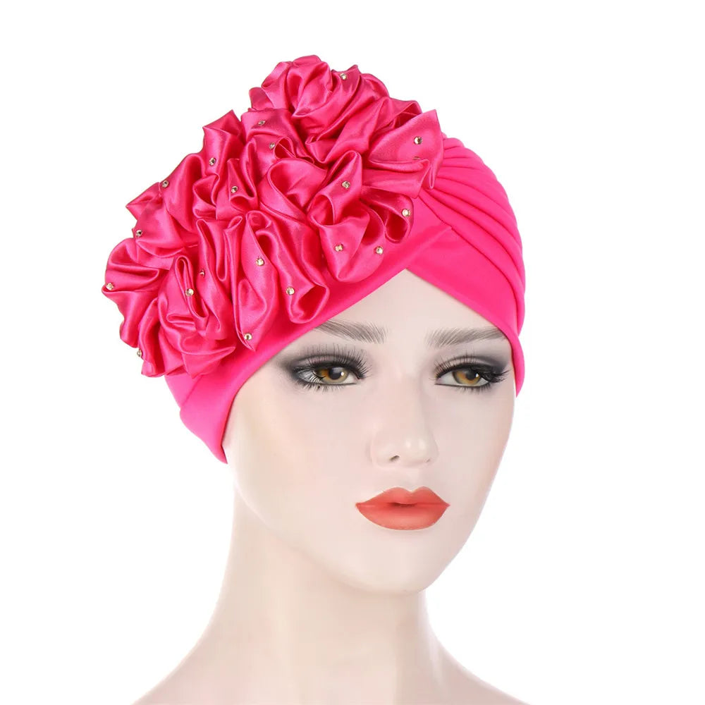 2024 Bandanas Women Stretchy Turban Flower Muslim Hat Headband Warp Female Chemo Hijab Knotted Indian Cap Head Wrap for Women