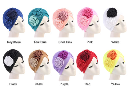 2024 Bandanas Women Stretchy Turban Flower Muslim Hat Headband Warp Female Chemo Hijab Knotted Indian Cap Head Wrap for Women