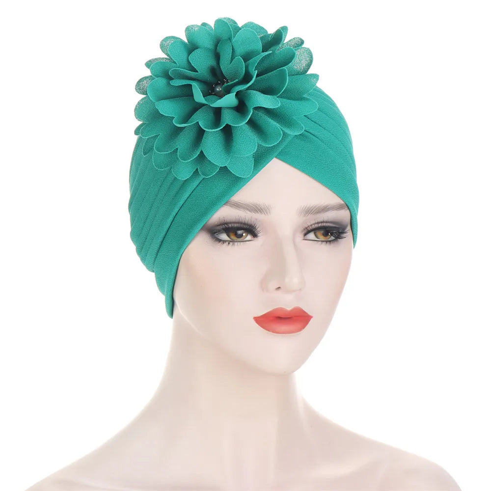 2024 Bandanas Women Stretchy Turban Flower Muslim Hat Headband Warp Female Chemo Hijab Knotted Indian Cap Head Wrap for Women