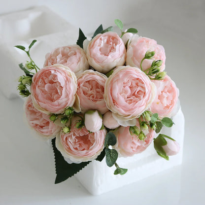 Artificial Peony & Rose Bouquet | Silk Flowers for Home & Wedding Decor