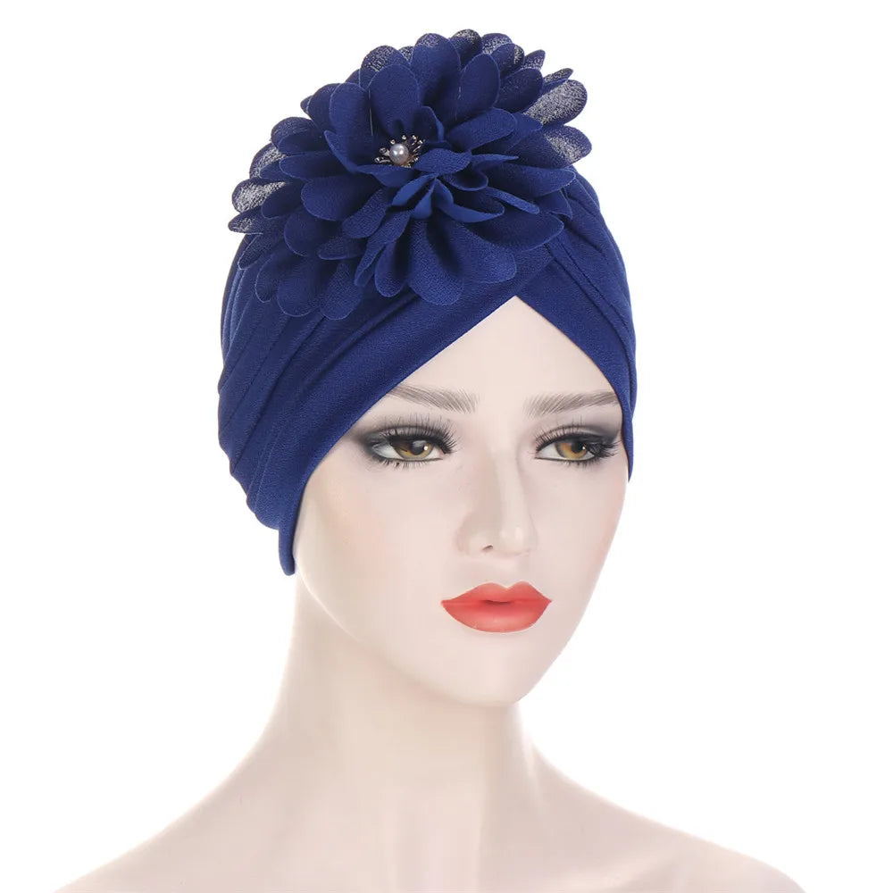 2024 Bandanas Women Stretchy Turban Flower Muslim Hat Headband Warp Female Chemo Hijab Knotted Indian Cap Head Wrap for Women