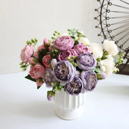 Artificial Peony & Rose Bouquet | Silk Flowers for Home & Wedding Decor