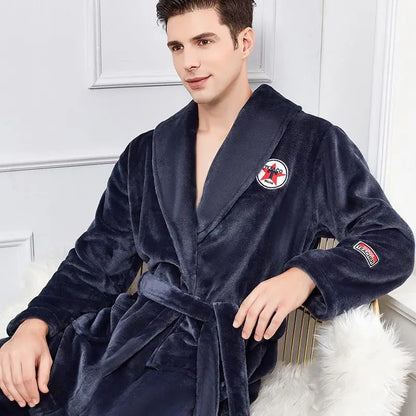 Autumn Winter Warm Male Sleepwear Big Size Flannel Men Robe Nightwear Thick Long Bathrobe Nightgown  Loungewear Casual Home Wear