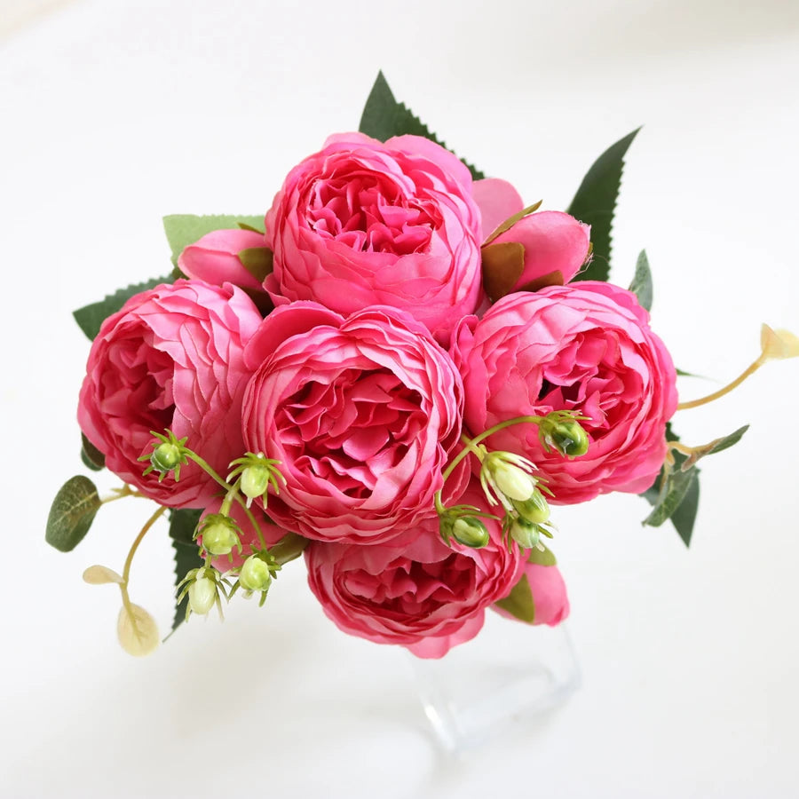 Artificial Peony & Rose Bouquet | Silk Flowers for Home & Wedding Decor