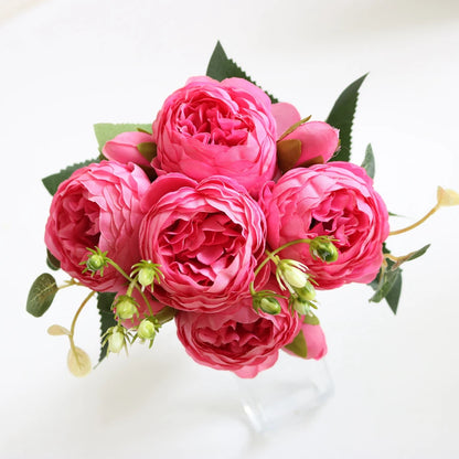 Artificial Peony & Rose Bouquet | Silk Flowers for Home & Wedding Decor