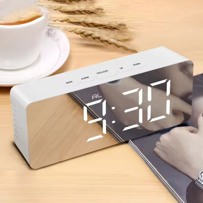 LED Mirror Digital Alarm Clock with Snooze & Temperature Display