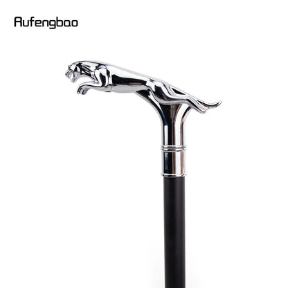 Silver Luxury Leopard with Tail Handle Walking Stick with Hidden Plate Self Defense Fashion Cane Cosplay Crosier Stick 93cm