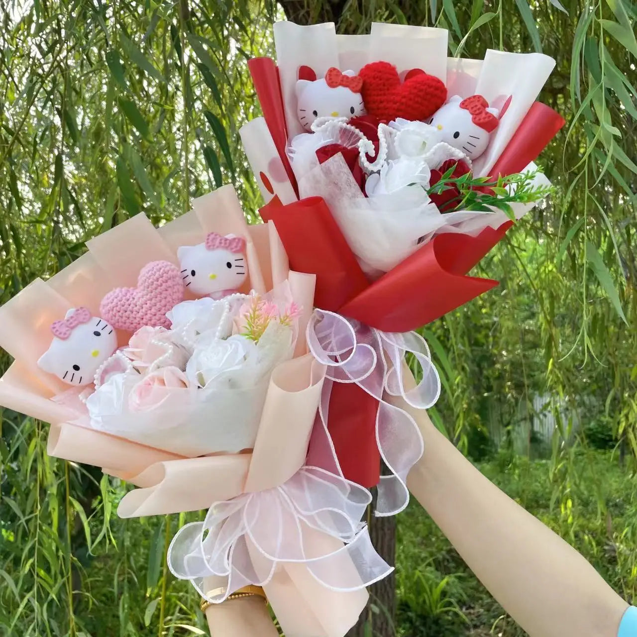 Kawaii Hello Kitty Doll with Artificial Flowers | Sanrio Bouquet Gift