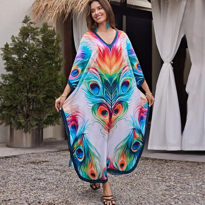 Beach Cover Ups for Swimwear Women Printed Kaftans Summer Holiday Bathing Suits Factory Supply