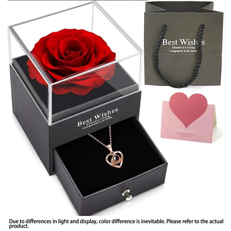 Hollow Zircon Love Necklace & Eternal Flower Gift Box