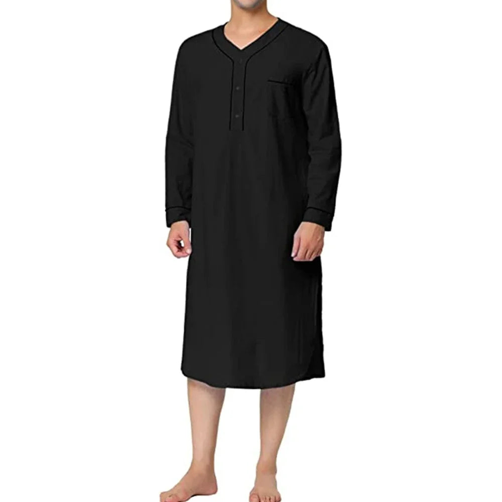 Casual Men Sleepwear Robes Nightgown Long Sleeve V Neck Loose Homewear Pajamas Night Dress Men Nightwear Bathrobes Dressing Gown