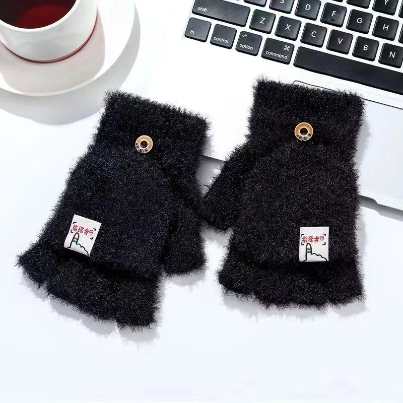 Thickened Women’s Cat Claw Paw Plush Fingerless Winter Gloves