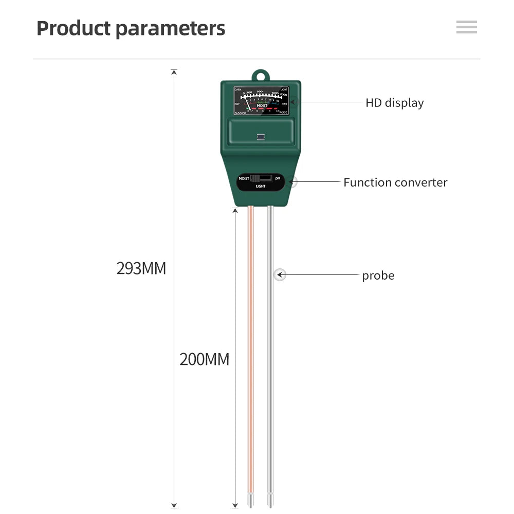 5-in-1 Soil PH Meter | Moisture, Temperature, Sunlight Tester