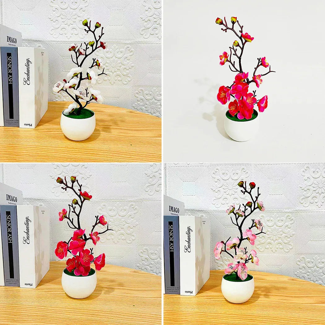 Artificial Bonsai Silk Plum Blossom Flowers for Home Decor