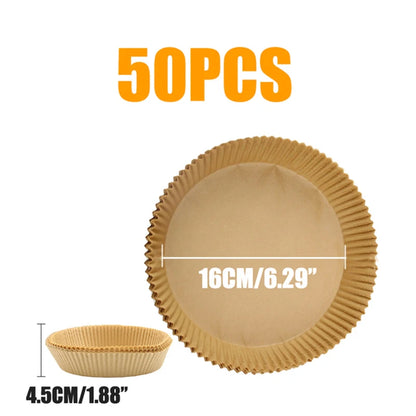 50Pcs Air Fryer Disposable Parchment Paper Liner Oil-proof Paper Tray Non-Stick Baking Mat Air Fryer Accessories SquareRound