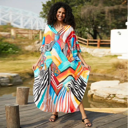 Beach Cover Ups for Swimwear Women African Printed Kaftans Summer Holiday Bathing Suits Factory Supply