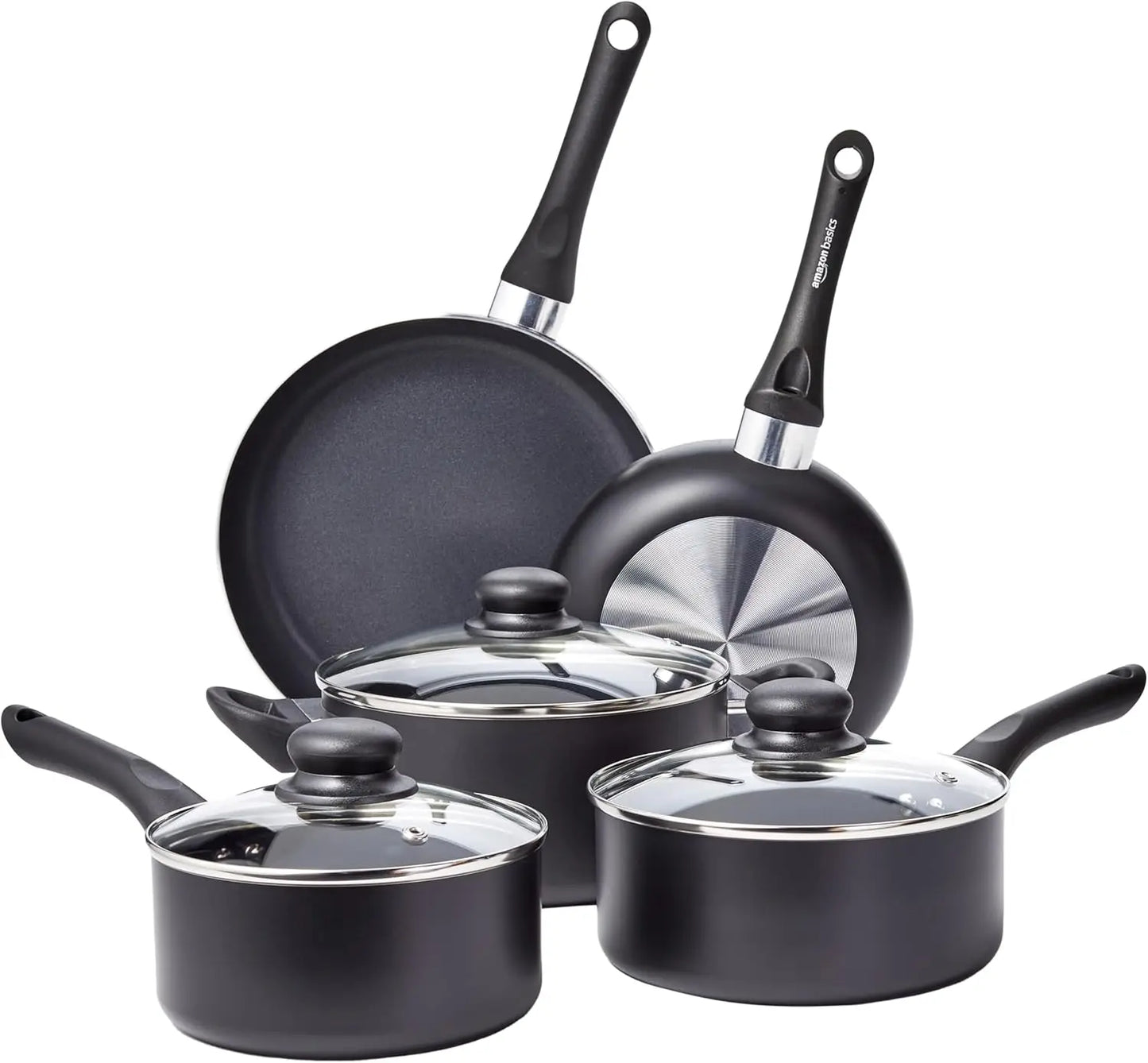 Non-stick cookware 15-piece set, pots, pans and cutlery, aluminum and glass lid, non-stick coating for easy cooking and cleaning