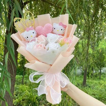 Kawaii Hello Kitty Doll with Artificial Flowers | Sanrio Bouquet Gift