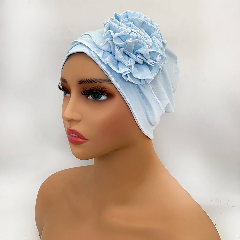 Stretchy Flower Turban Caps for Women Muslim Headscarf Bonnet Female Head Wraps Lady Hair Accessories Cancer Chemo Cap