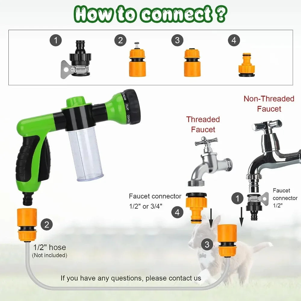 8-in-1 Dog Shower Sprayer | High-Pressure Pet Bath & Garden Tool