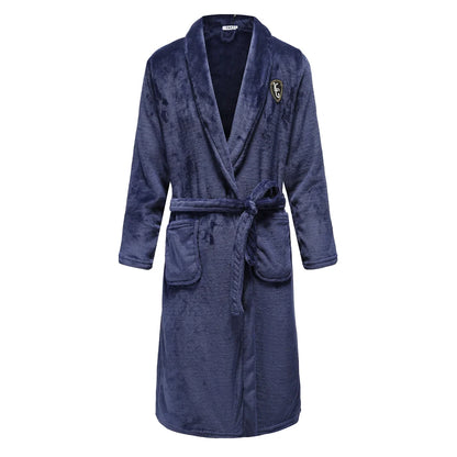 Thickened Flannel Men Robe Sleepwear Autumn Winter Warm Coral Fleece Bathrobe Gown Nightwear Loose Casual Home Wear Loungewear