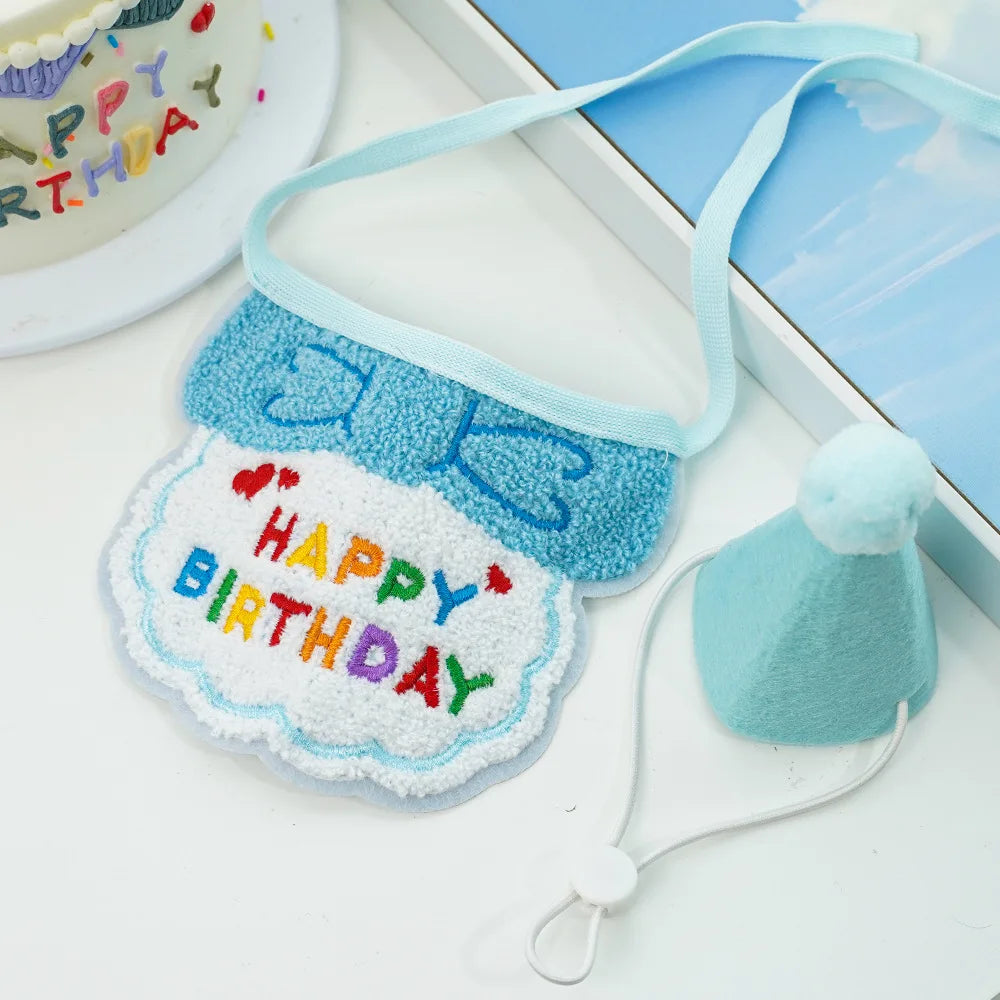 Cute Puppy Birthday Scarf & Hat Set – Perfect for Small Medium Pets