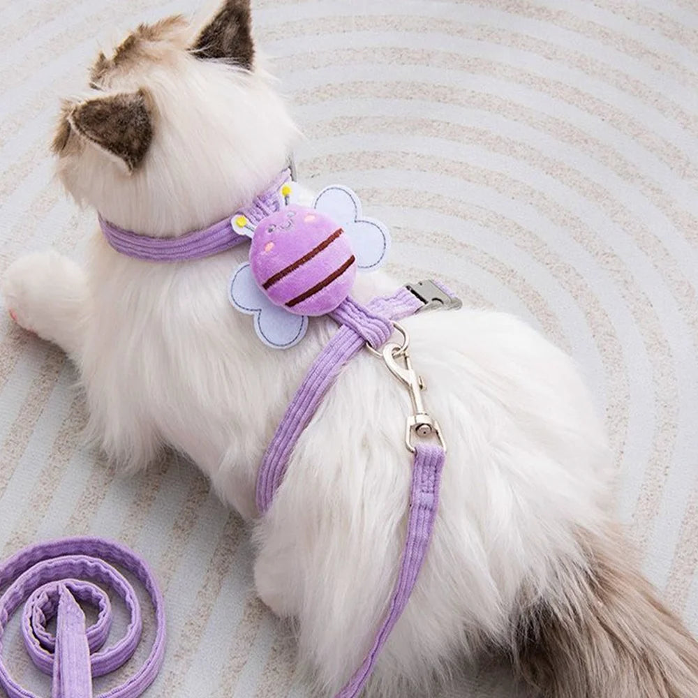 Adjustable Cartoon Bee Cat Harness with Leash – Dogs & Cats