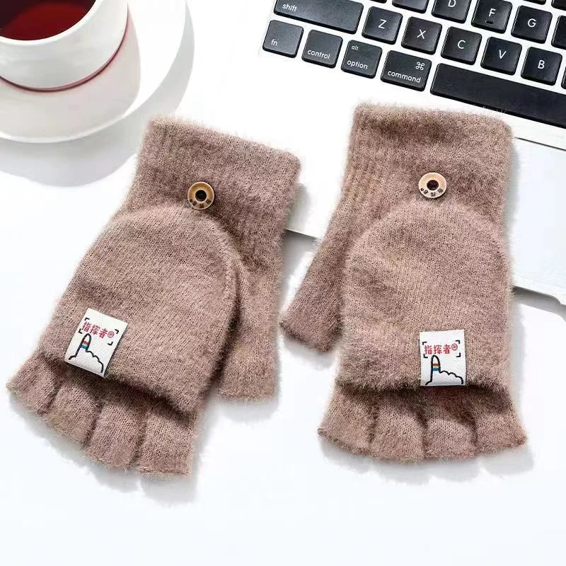 Thickened Women’s Cat Claw Paw Plush Fingerless Winter Gloves