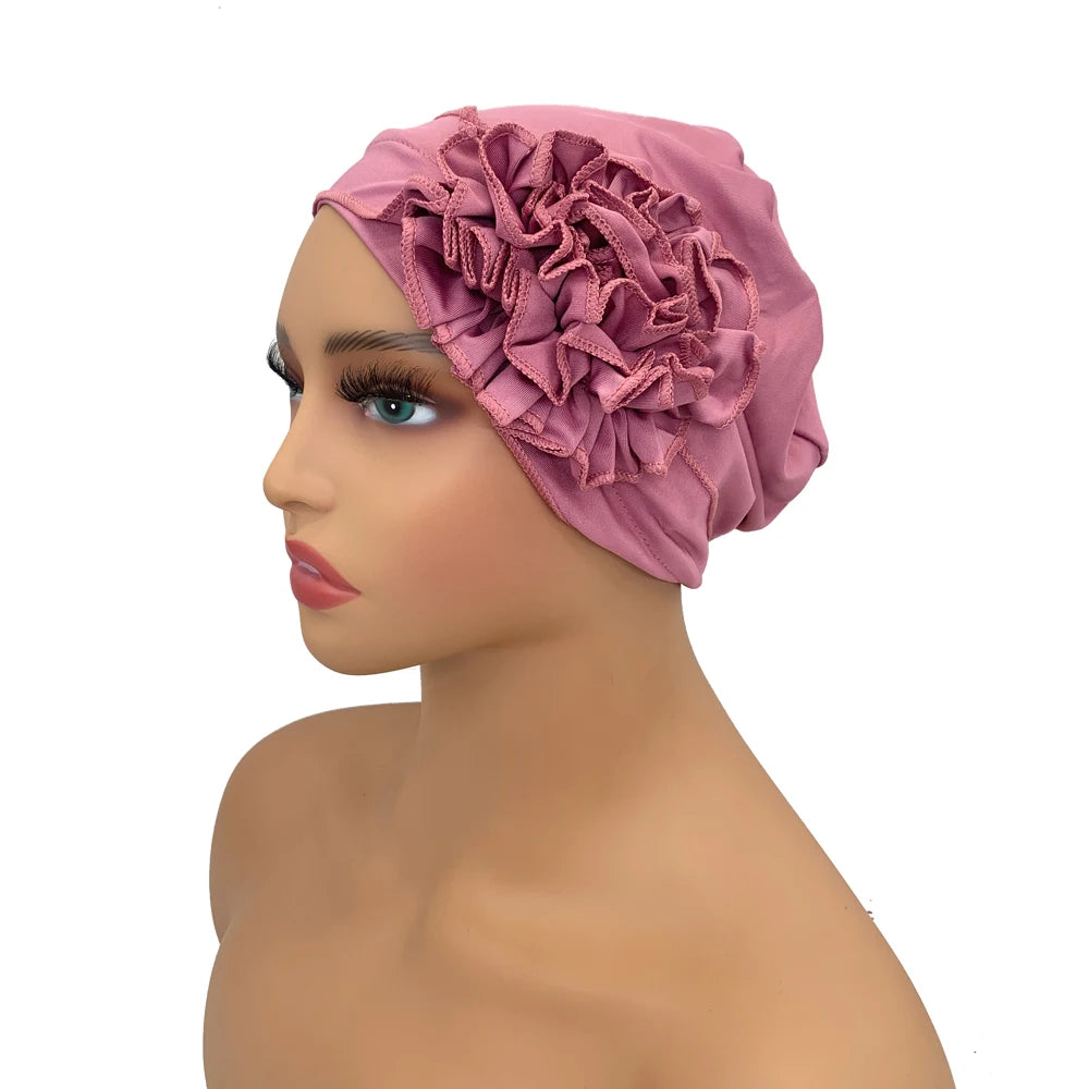 Stretchy Flower Turban Caps for Women Muslim Headscarf Bonnet Female Head Wraps Lady Hair Accessories Cancer Chemo Cap