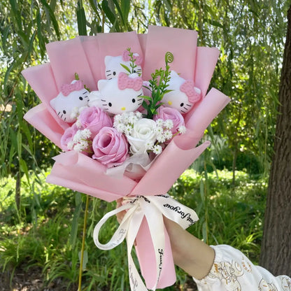 Kawaii Hello Kitty Doll with Artificial Flowers | Sanrio Bouquet Gift