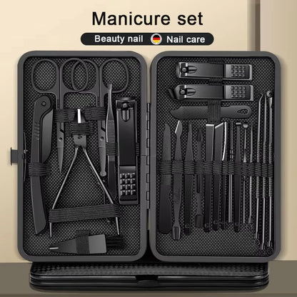 8/12/15/20/24pcs black Nail clipper set Pedicure knife Stainless steel Nail beauty tool Nail Care Trimmer Portable travel box