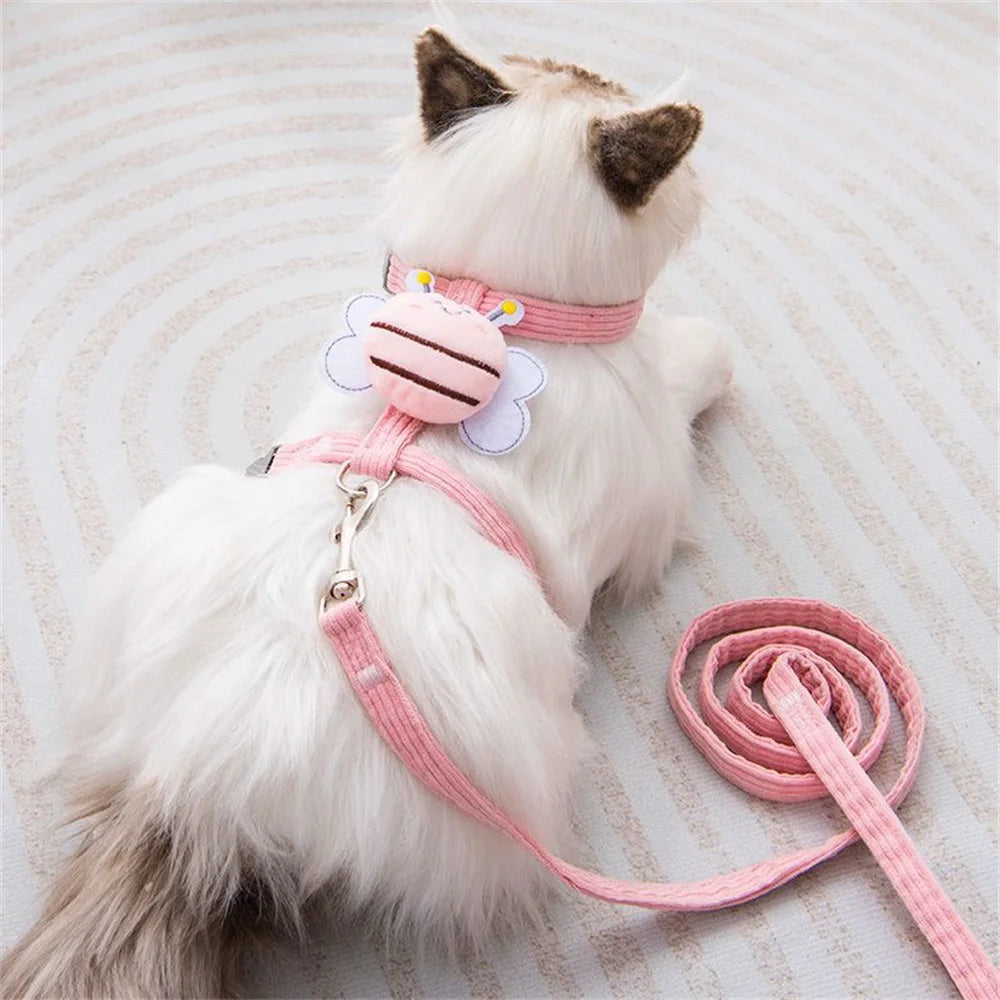 Adjustable Cartoon Bee Cat Harness with Leash – Dogs & Cats