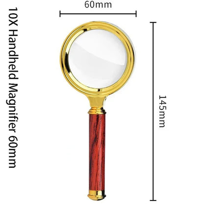 10X Handheld Magnifying Glass 60/70/80/90/100mm Lens Magnifier For Science Seniors Reading Inspection Map Glass Magnifier Loupe