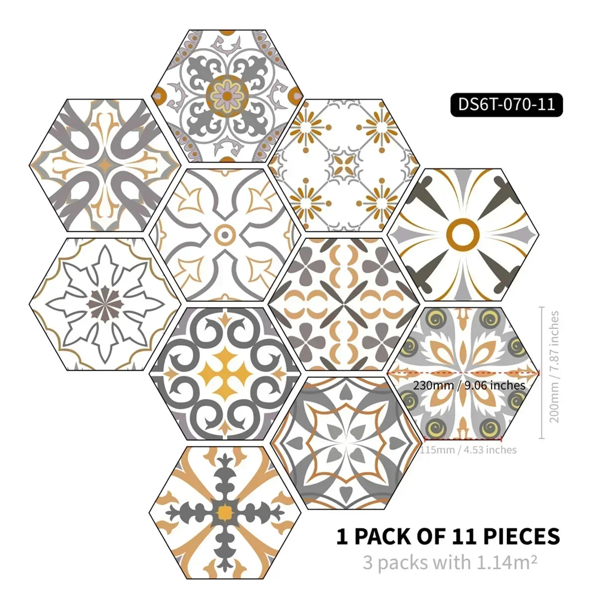 Moroccan Style Hexagonal Floor Stickers – Non-Slip Waterproof Decals