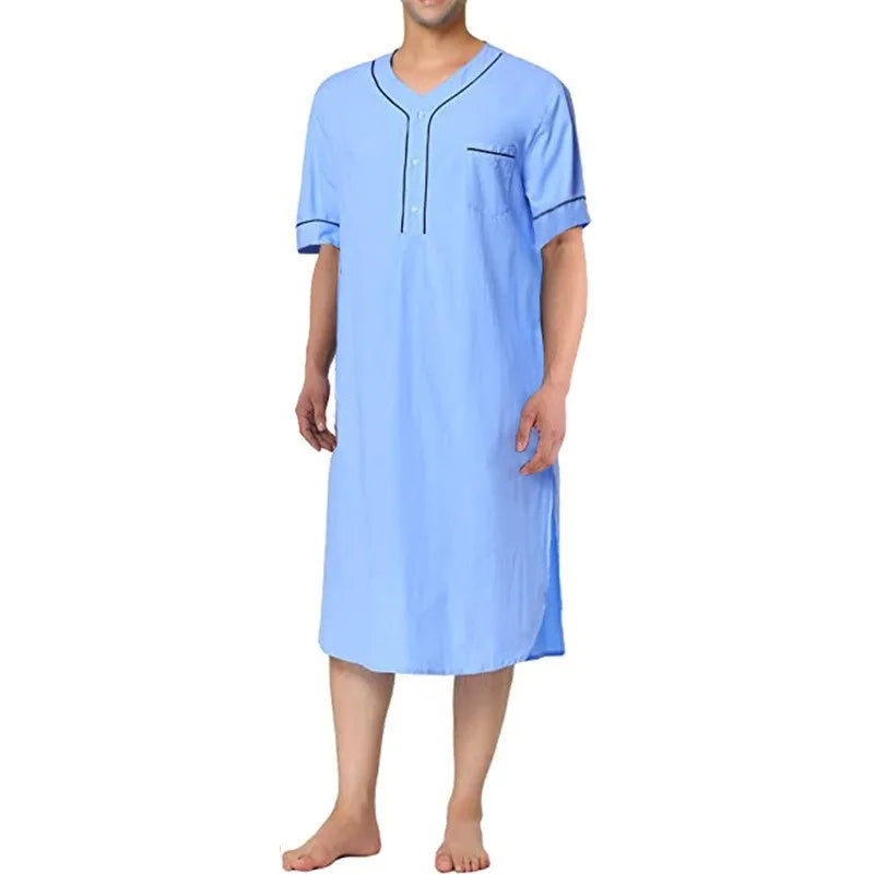 Summer Men's Clothing Leisure Short Sleeve V-neck Pajamas Fashion Homewear Loose Comfort Solid Color Premium Nightgown S-3XL