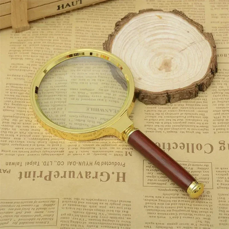 10X Handheld Magnifier Glass Antique Wooden Handle Retro Handle Magnifier Eye Loupe Glass Seniors Reading Inspection Magnifiers