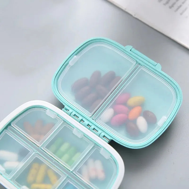 Mini Portable 8 Grids Pill Box Travel Medicine Organizer Container Wheat Sealed Tablets Storage Dispenser Box for Medicines