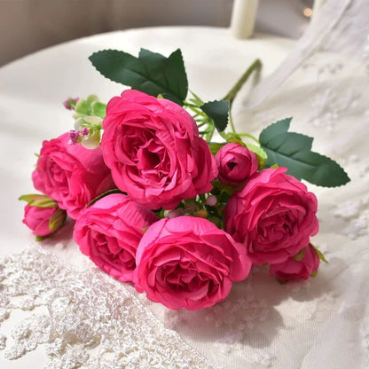 Rose Pink Silk Peony Bouquet Bride Wedding Home Decoration Artificial Flower