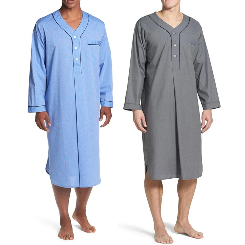 Casual Men Sleepwear Robes Nightgown Long Sleeve V Neck Loose Homewear Pajamas Night Dress Men Nightwear Bathrobes Dressing Gown