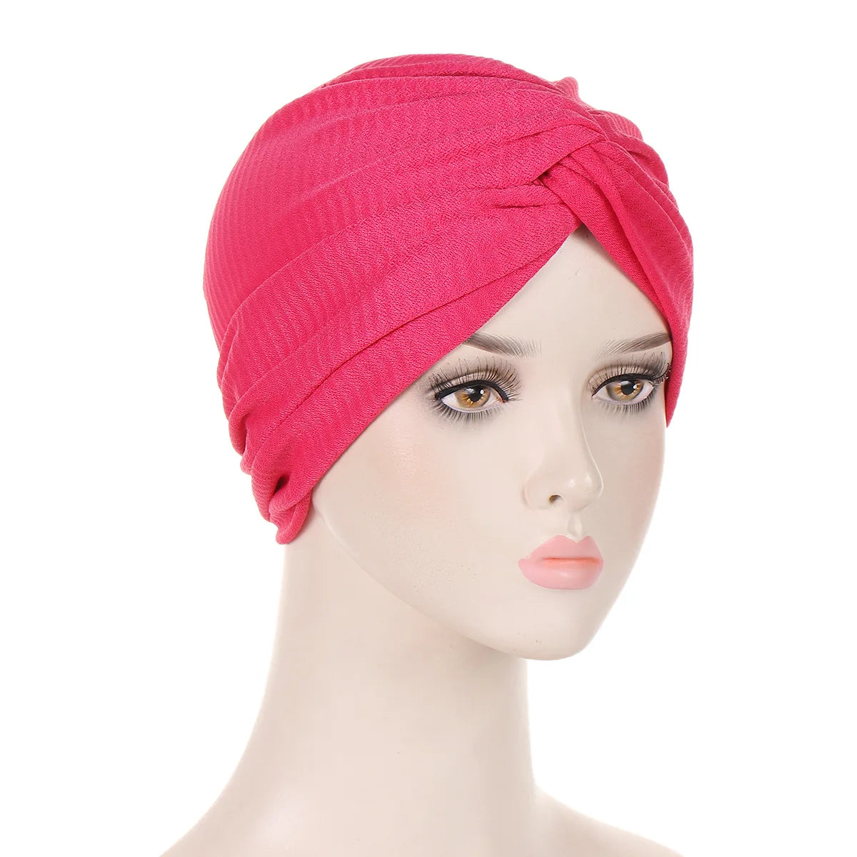 Rippled Twist Turban Caps for Women Muslim Headscarf Bonnet Stretchy Female Head Wraps Solid Cotton Turbante Indian Hat