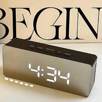 LED Mirror Digital Alarm Clock with Snooze & Temperature Display