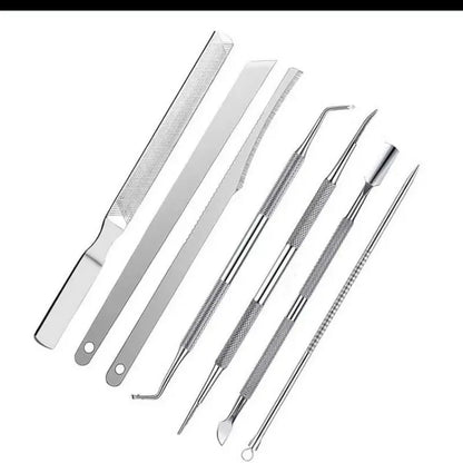 6pcs Stainless Steel Manicure Pedicure Knife To Remove Dead Skin Calluses Thick Hard Nail Clippers Acne Needle Pick Tool Set