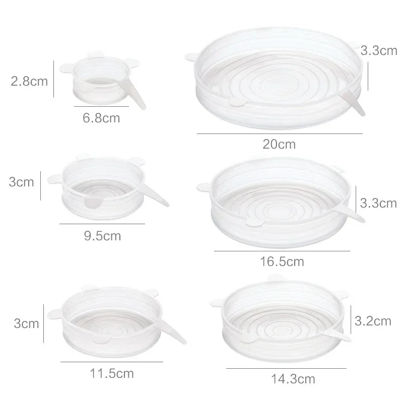 6pcs/set Kitchen Accessories Gadgets Silicone Food Lid Stretch Universal Bowl Pot Pan Fruit Vegetable Preservation Kitchen Tools