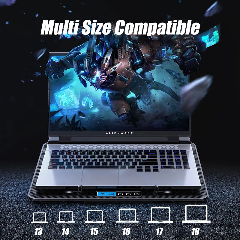 COOLCOLD A9 Gaming RGB Laptop Cooler 2 USB Ports 6 Fan Gaming Led Light Notebook Cooler For 13-18 Inch Stand For Laptop Macbook