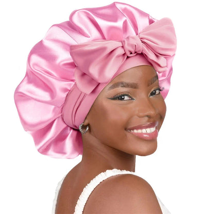 New Women Satin Solid Sleeping Hat with Stretchy Tie Band Elastic Night Shower Cap Adjustable Hair Head Cover Bonnet turban