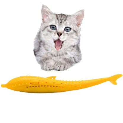 Fish-Shaped Cat Teeth Brushing Toy – Silicone Chew Toy with Catnip