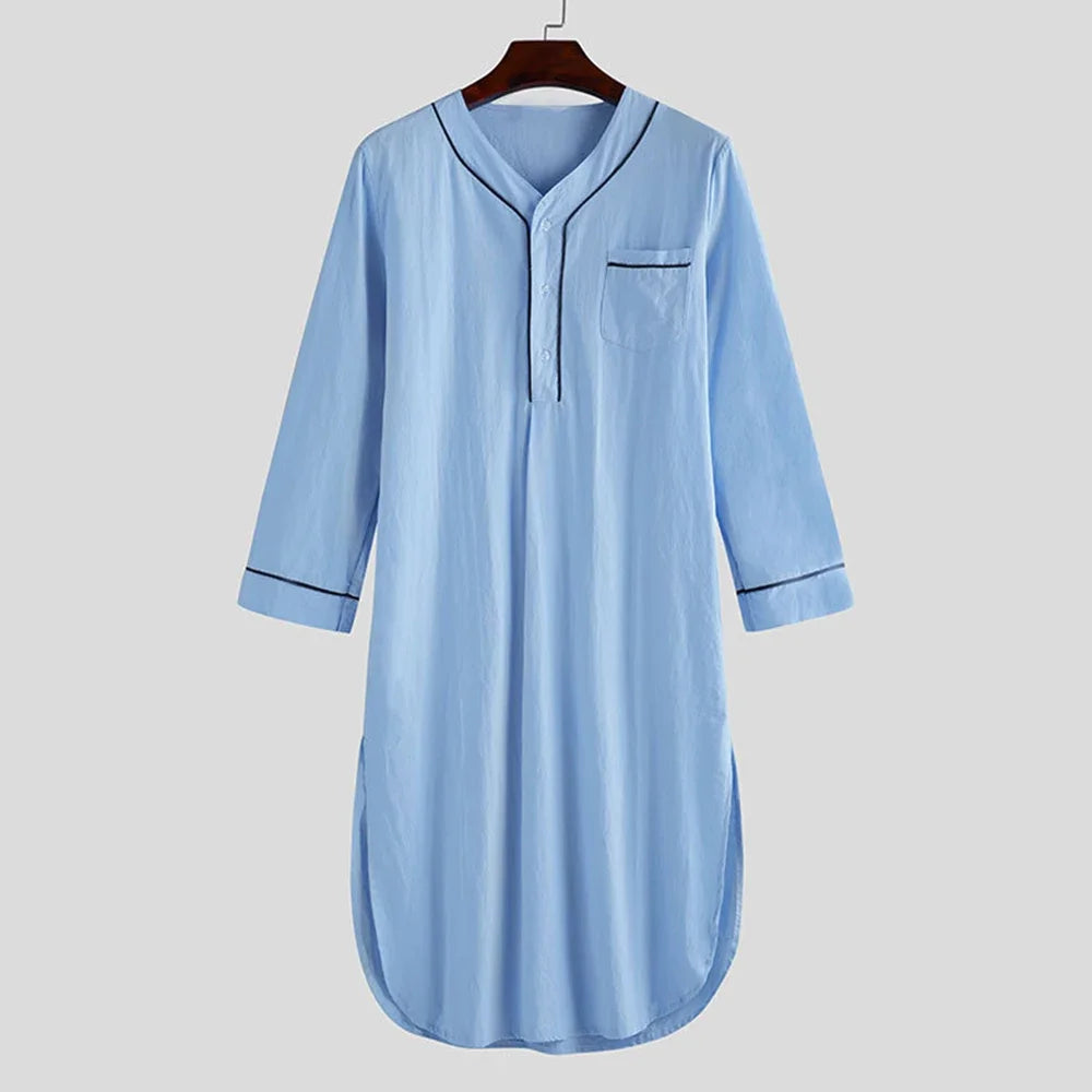 Casual Men Sleepwear Robes Nightgown Long Sleeve V Neck Loose Homewear Pajamas Night Dress Men Nightwear Bathrobes Dressing Gown