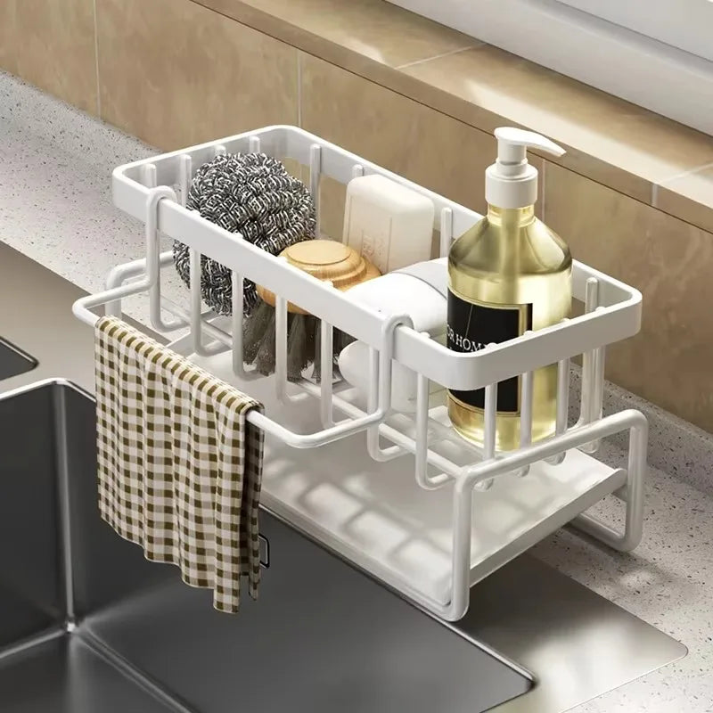 No-Punch Kitchen Shelf Rack – Sink Storage for Rags & Spices